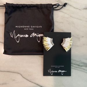 Mignonne Gavigan New York Feather Fan Gold & White Earrings